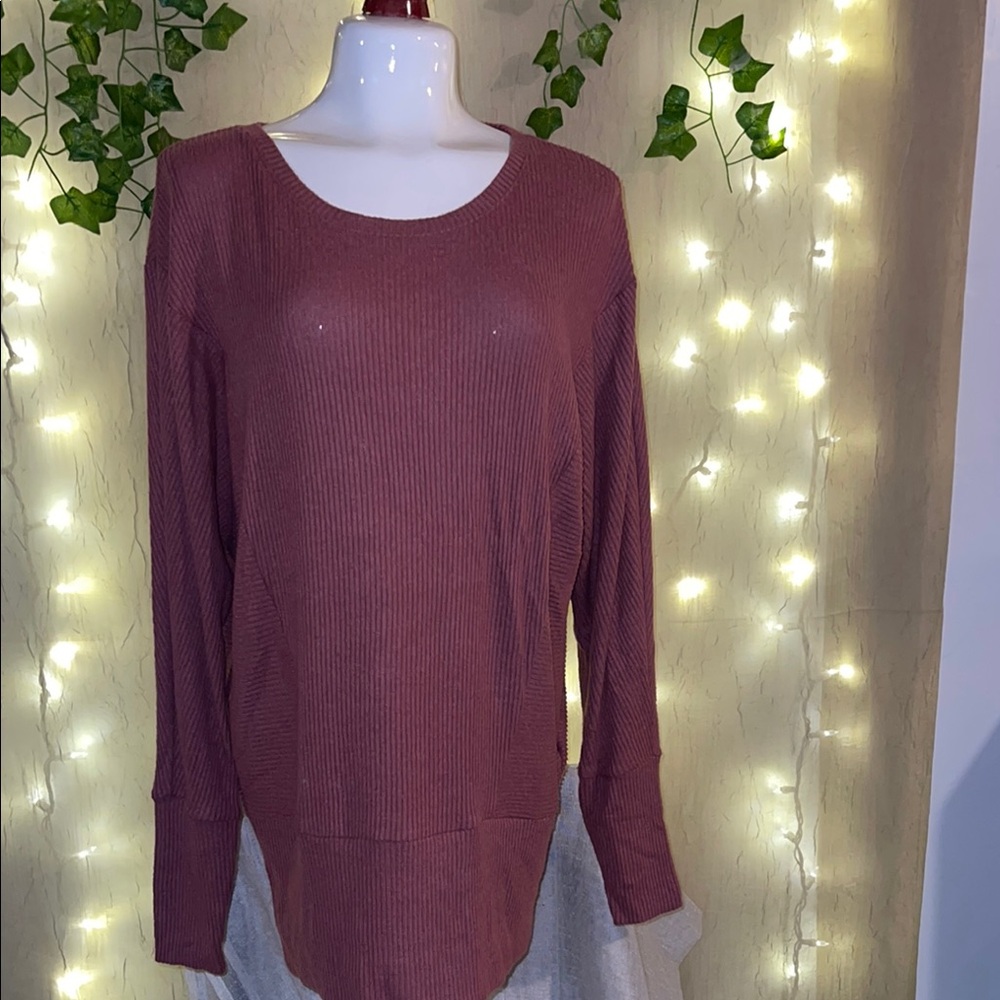 Express Women's Ribbed Scoop Neck Sweater - Burgundy